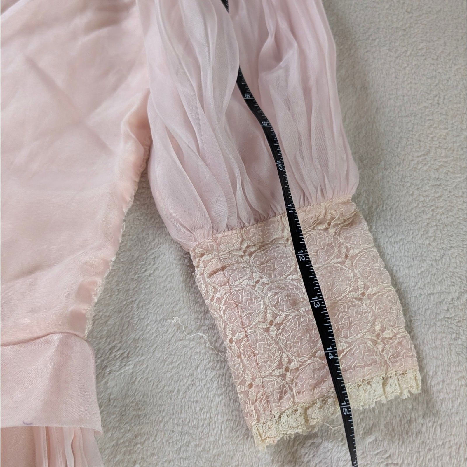 Vintage Chiffon Lace Puff Sleeve Blouse Girl’s/Women’s XXS Light Pastel Pink