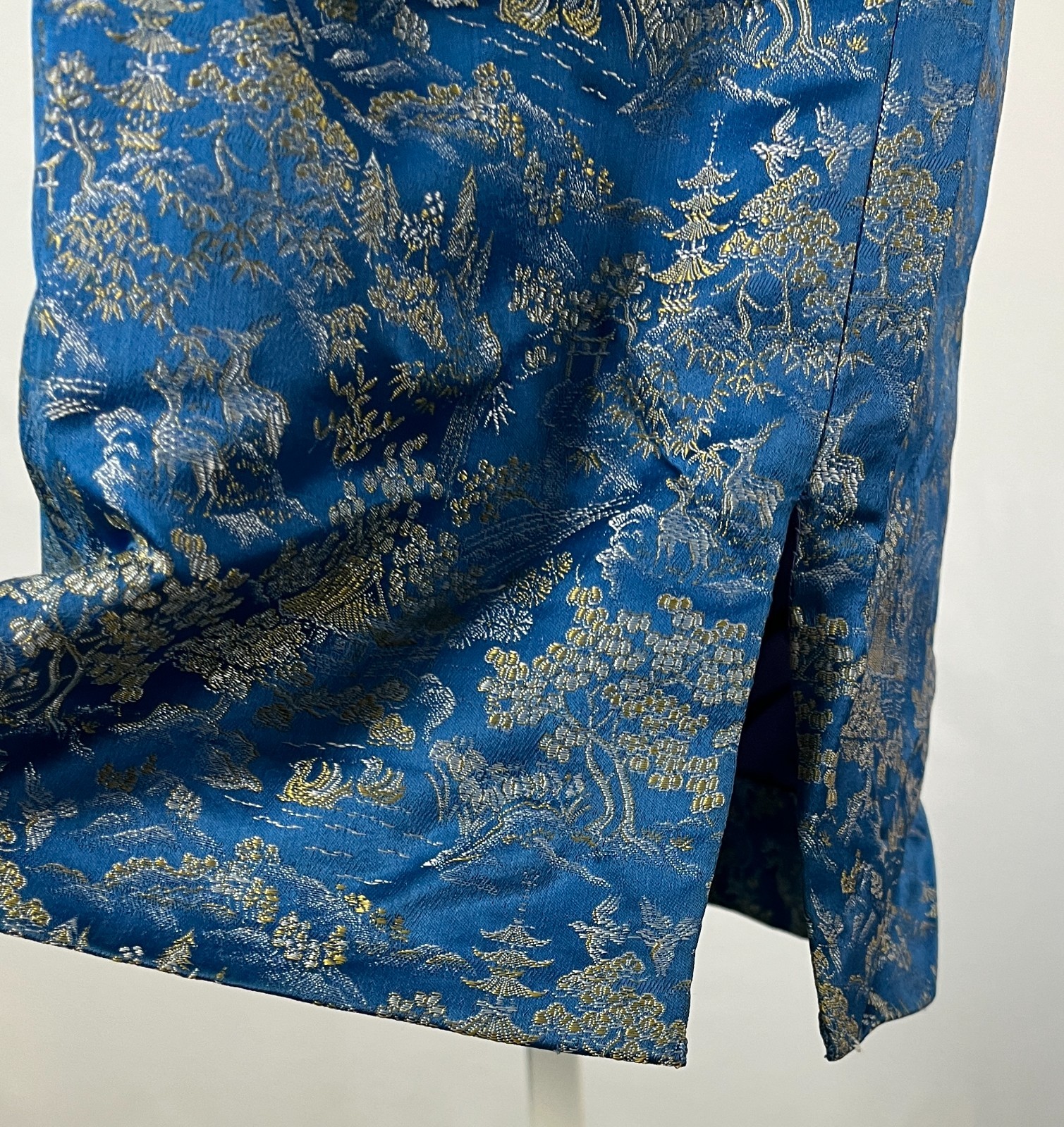 Vintage 50s Gold Jacquard Brocade Dress Womens S Blue Cocktail Talon Zip