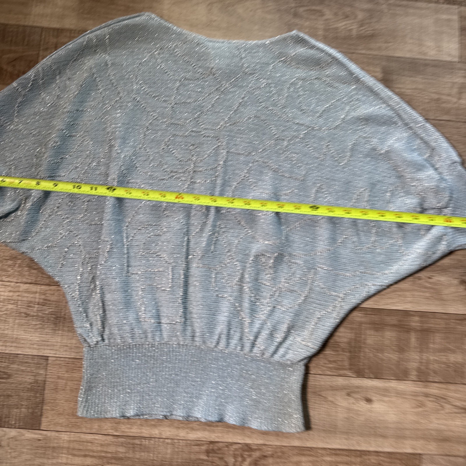 Vivanti Vintage 2 Piece Knit Set Dolman Blouse And Skirt Blue Glitter