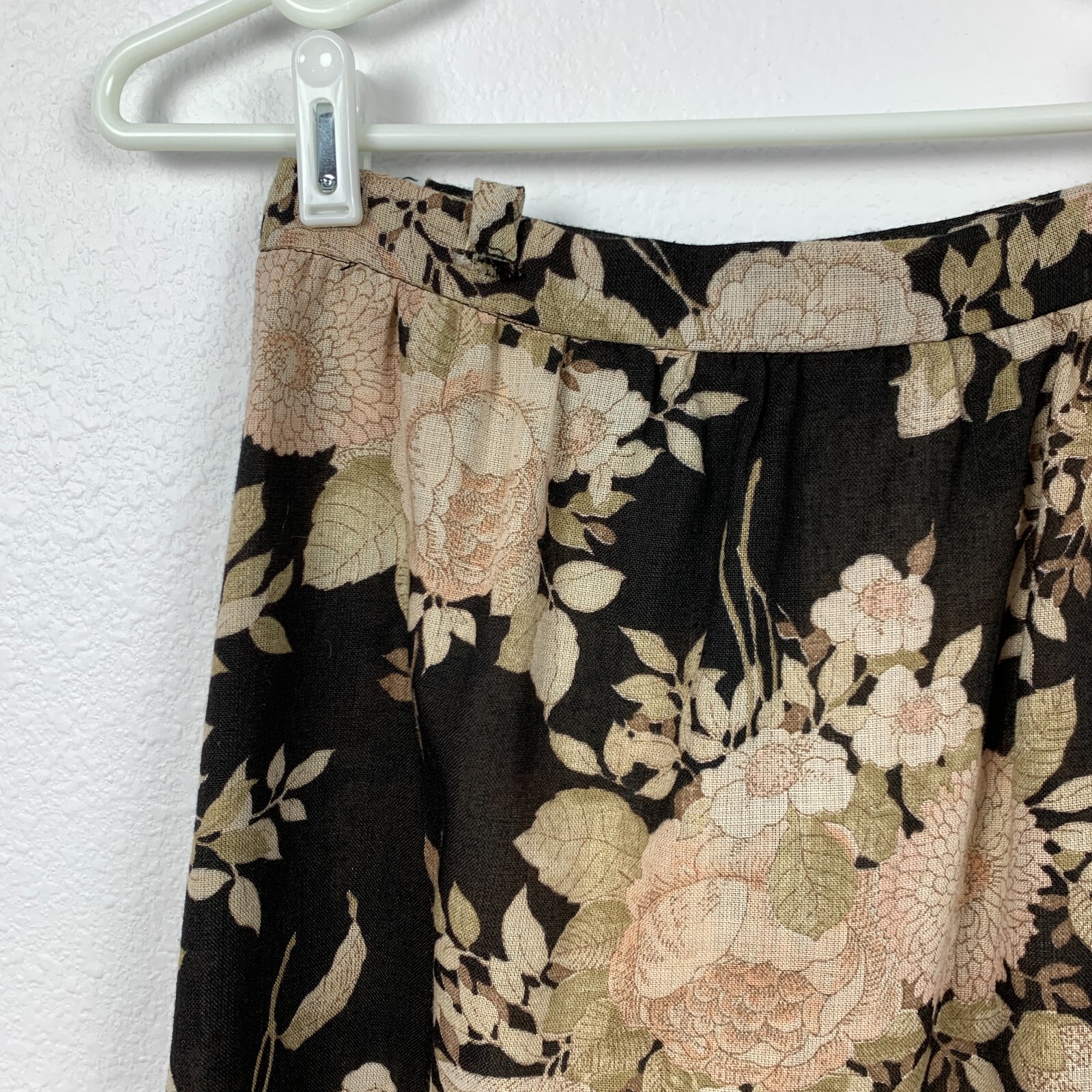 Vintage Judy Wayne Black Floral Gauze Cottagecore A-Line Skirt Scarf Waist 24″