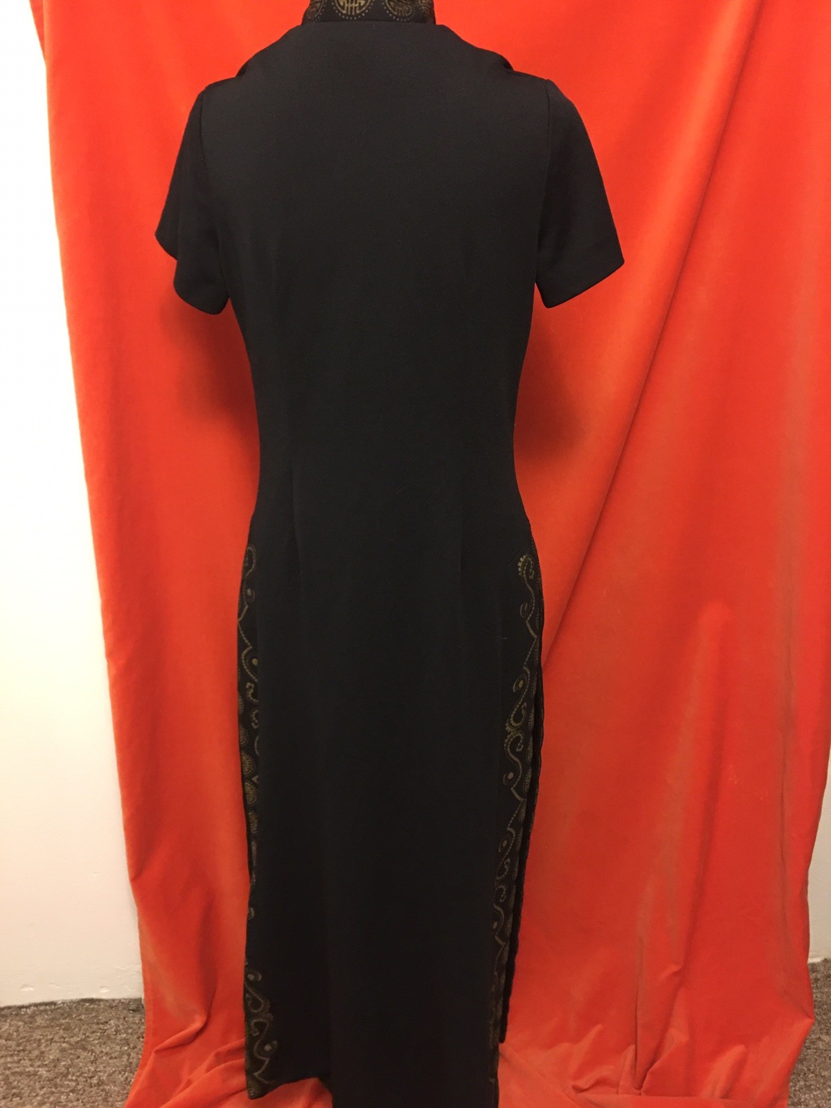 Alfred Shaheen 70s black maxi dress cheongsam style mandarin collar high cut m