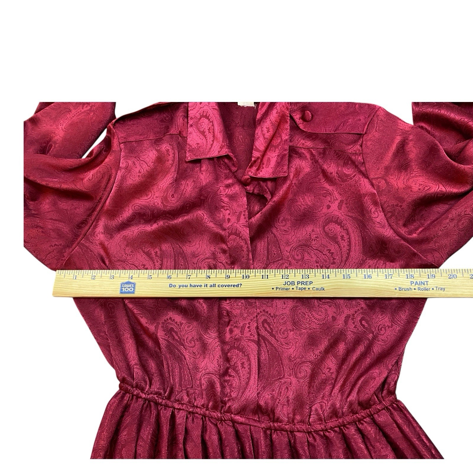 VTG 80s Impromptu Maroon Paisley Pleated Maxi Dress Size 7/8 SMALL Long Sleeve