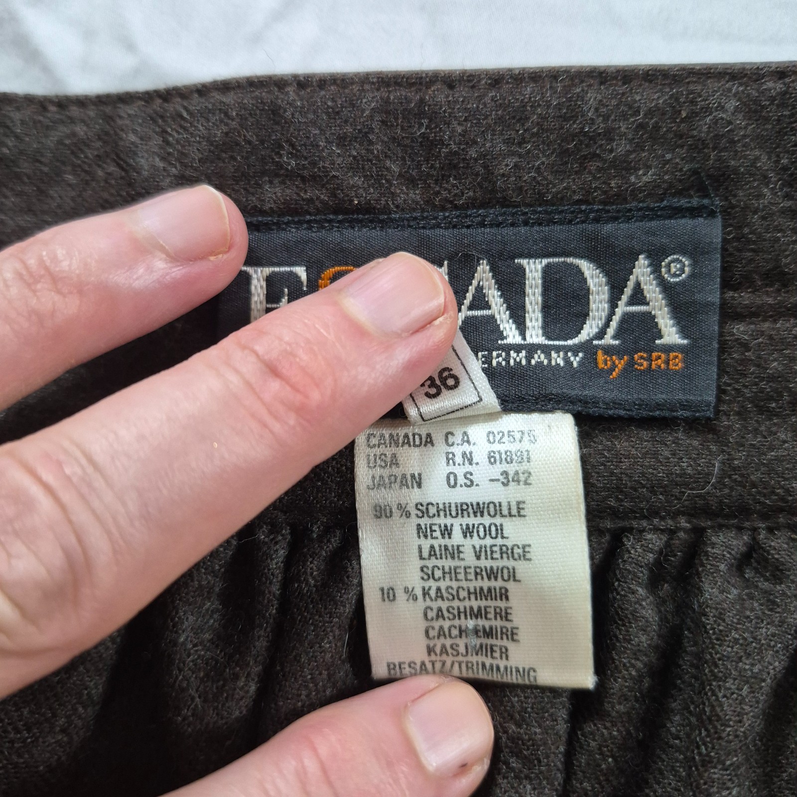 Vintage ESCADA Skirt Made in West Germany Wool Cashmere Leather Brown Midi S