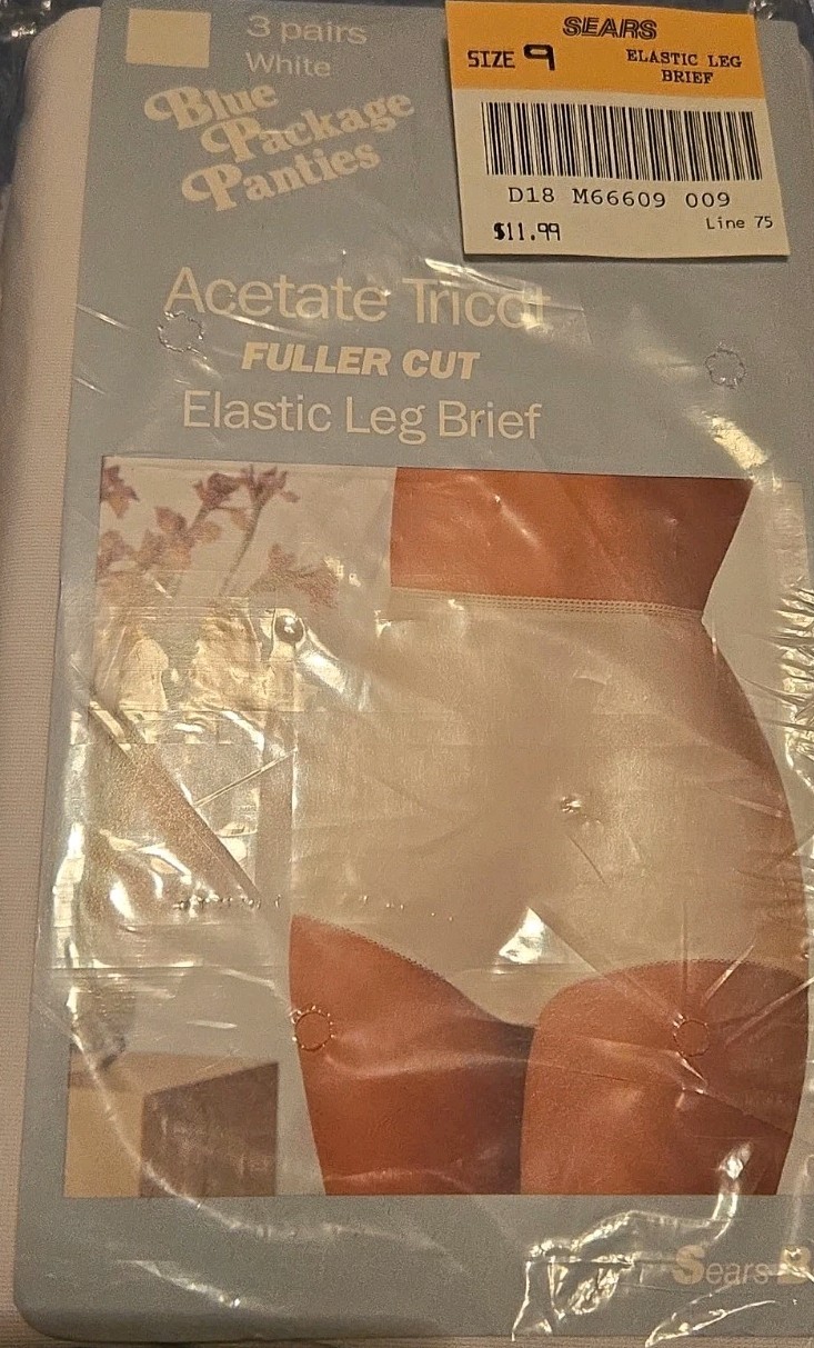 Vintage Sears „Blue Package Panties” Sz 9 White 100% Acetate Tricot 3-Pack NOS