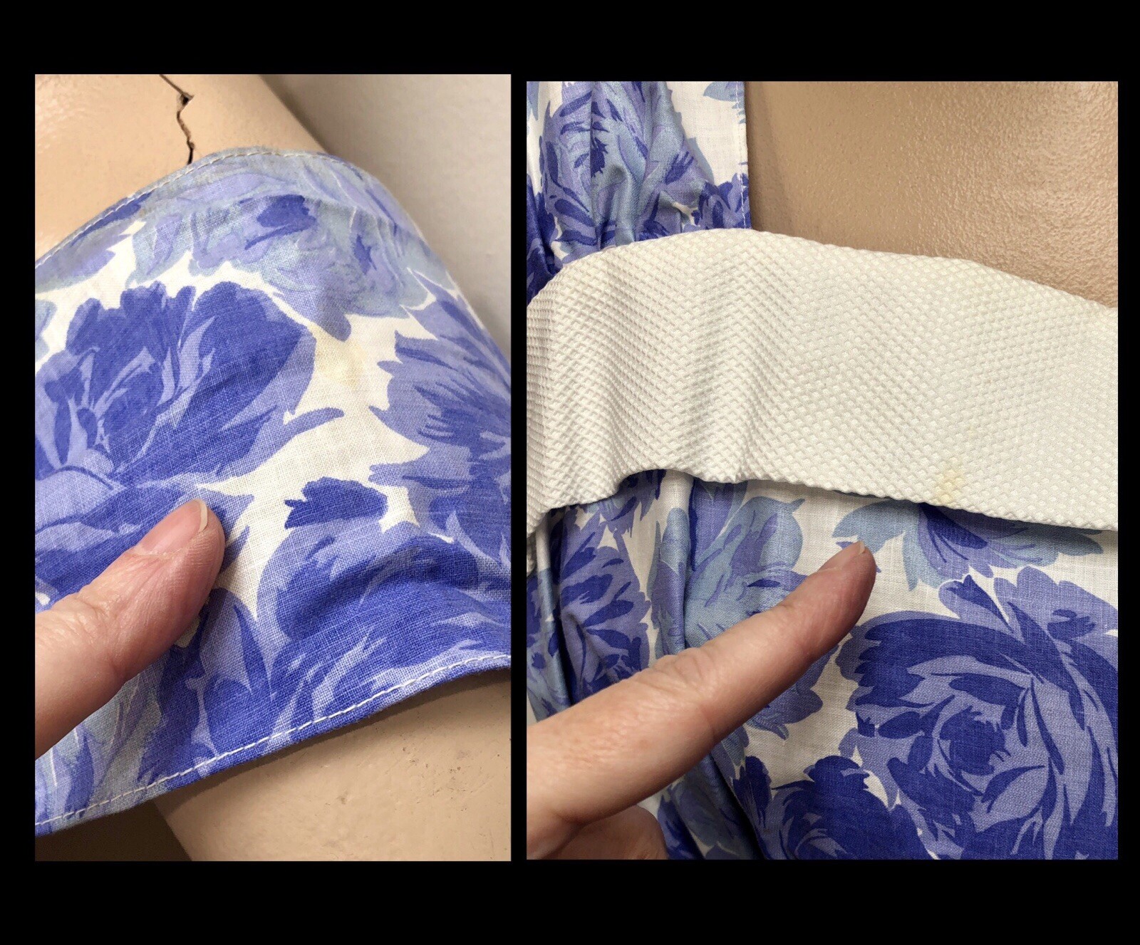 VTG 1950s *BLUE ROSE BLOSSOM All-Over Print CHINTZ SUNDRESS* Wide CINCHED WAIST