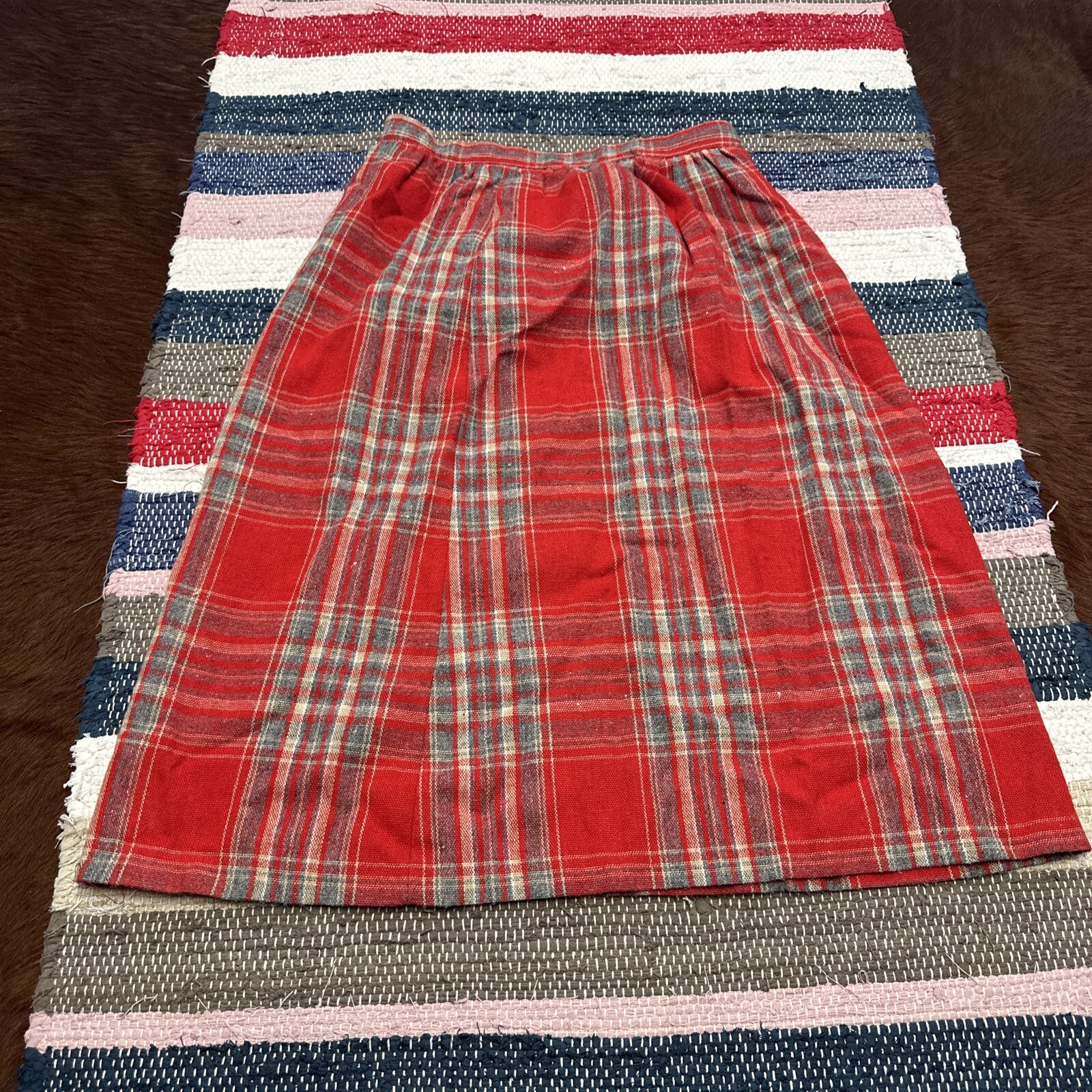 Vintage Flannel Plaid Red Skirt 28×29” Brand Unknown