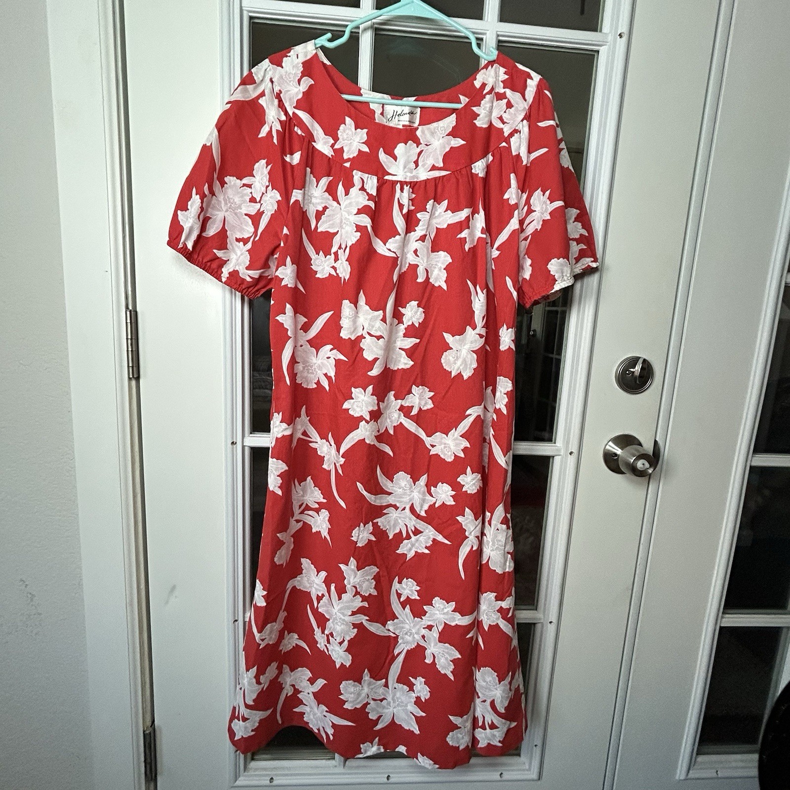 Vintage Helena’s Hawaiian Muumuu Dress Coral And White Floral Medium Large