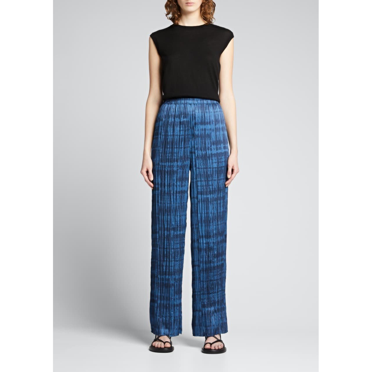 Vince Crushed Tie-Dye Pull-On Pants Blue Wide Leg Size 3X