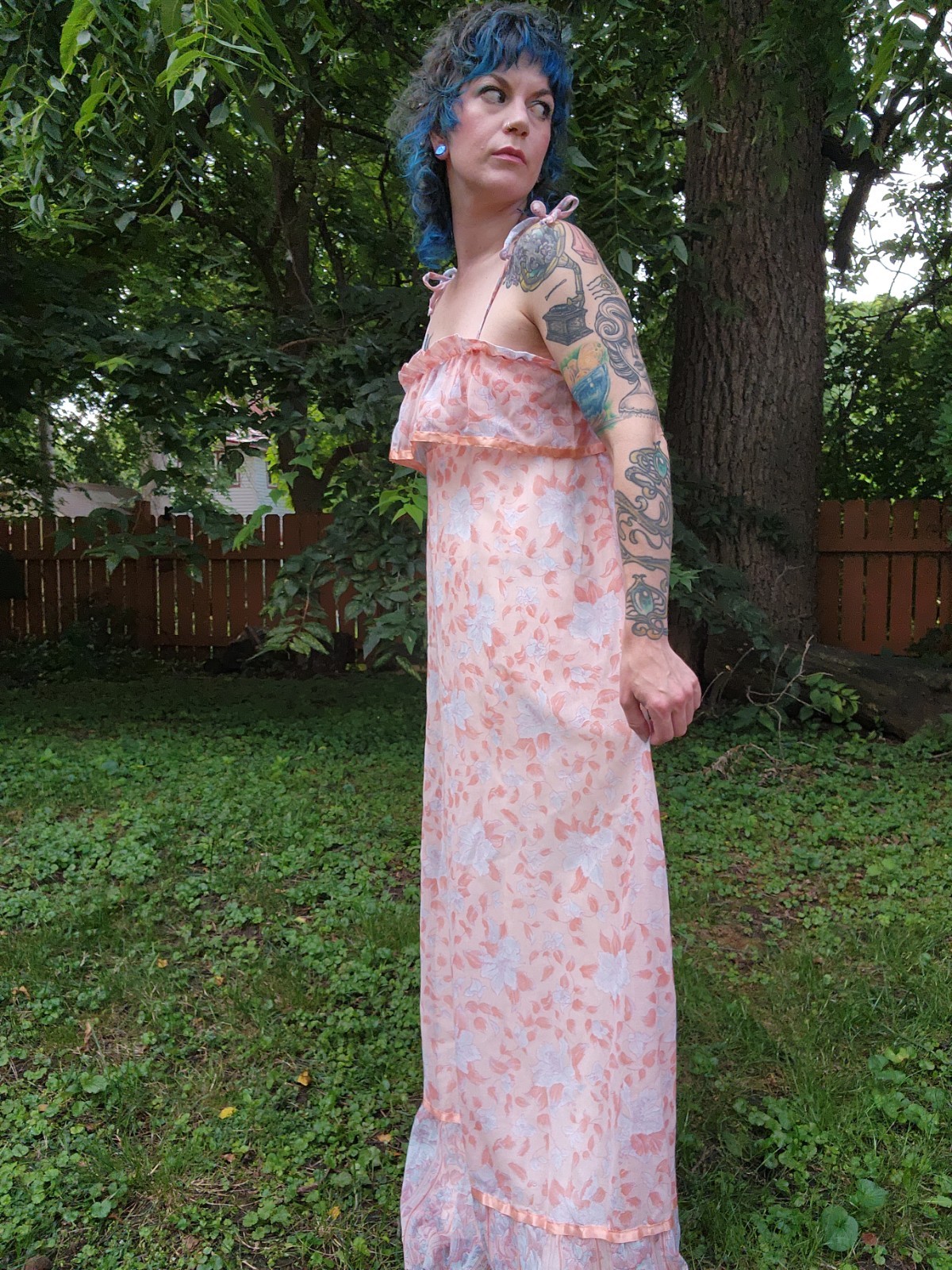 1970s Floral Maxi Dress Vintage Size Small Pastel Tone Romantic