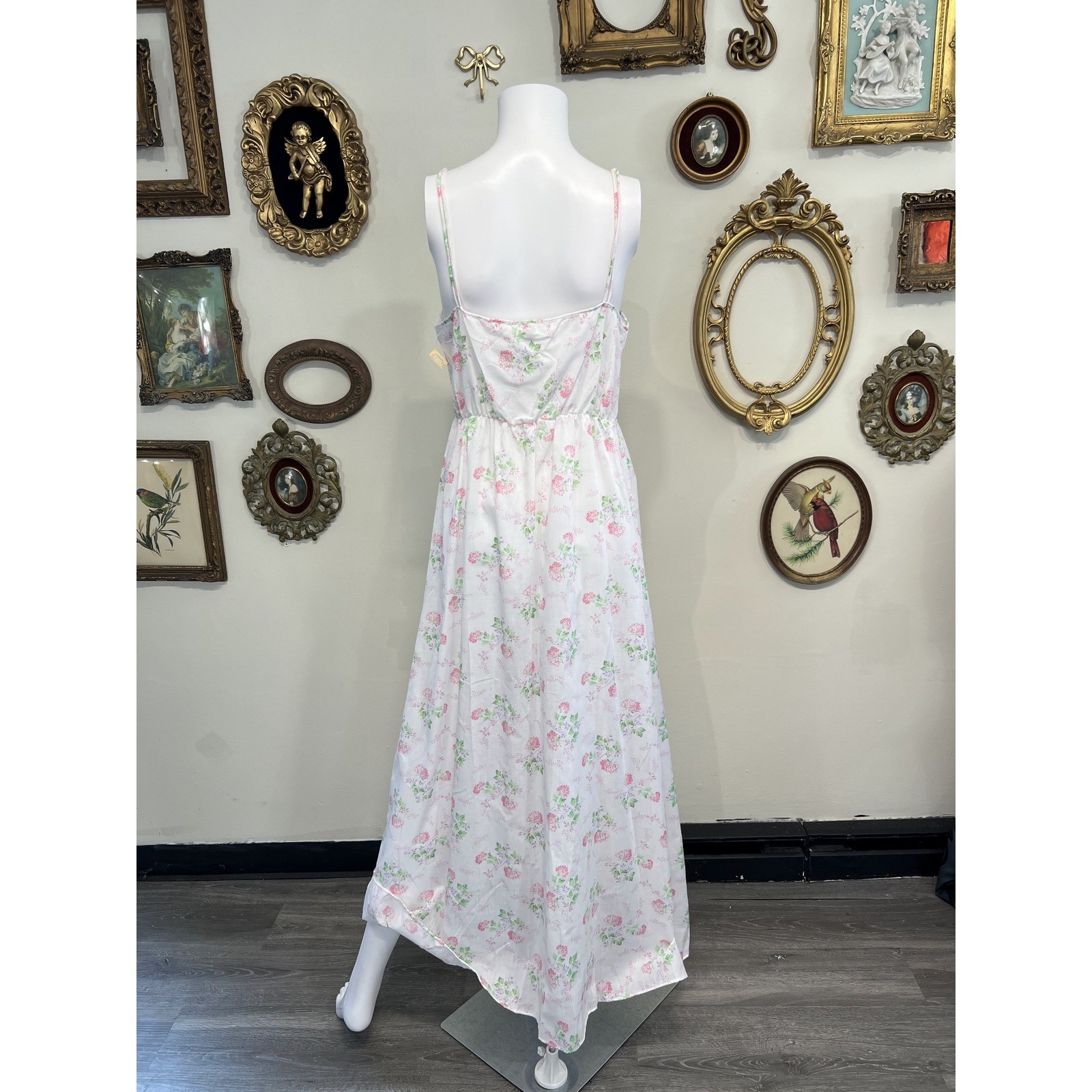 Vintage Komar Deadstock NWT Floral Sheer Gauze Spaghetti Strap Maxi Dress Size L
