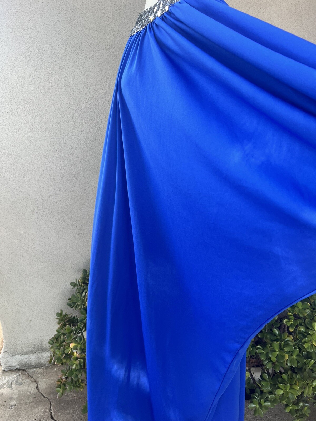 Vtg Evening Kaftan Royal Blue Polyester Sequins Trim OS My Kinda Gal