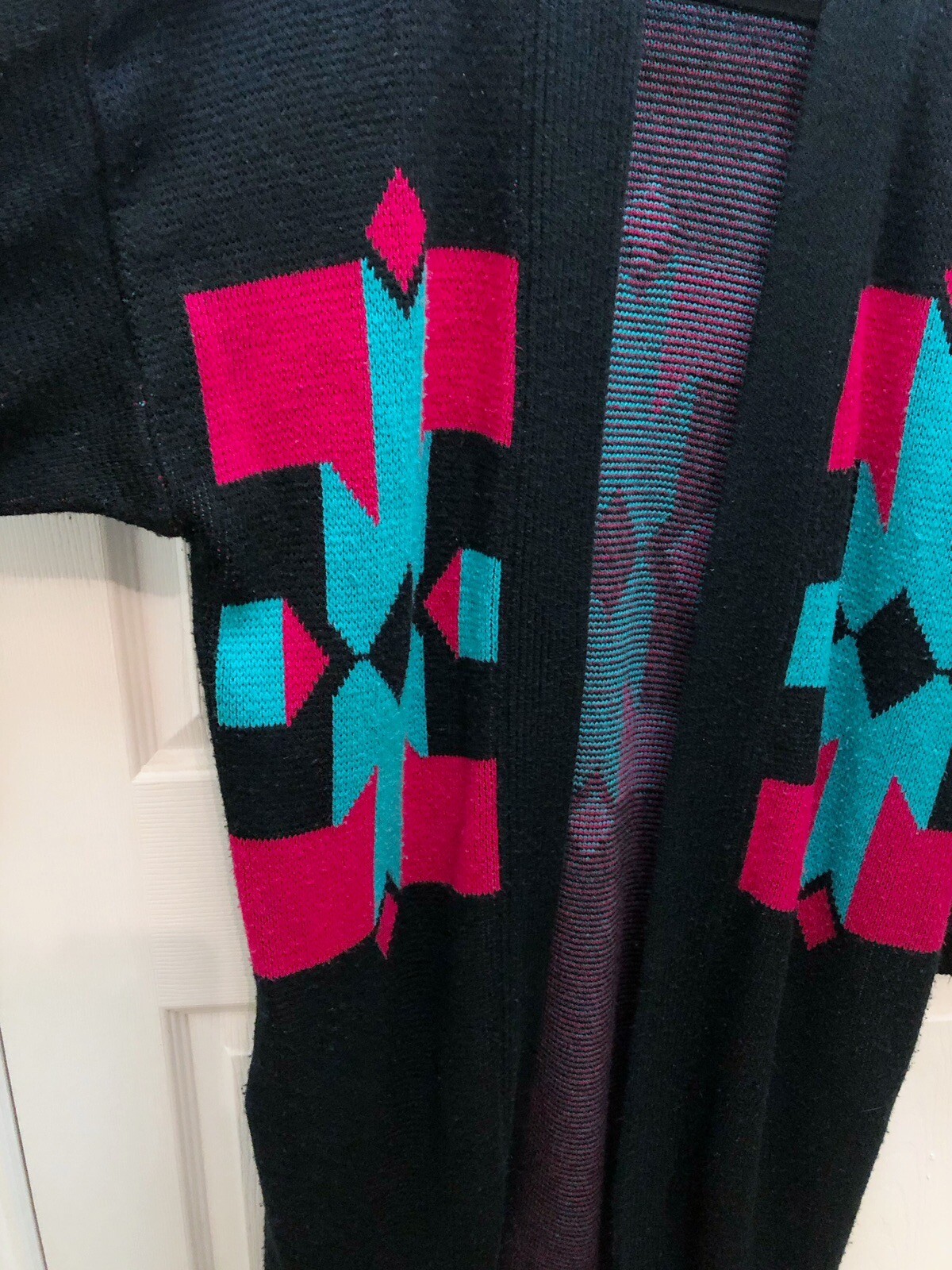 Vintage Cameo Rose Long Open Sweater S M L Boho Aztec Southwestern 80s Duster