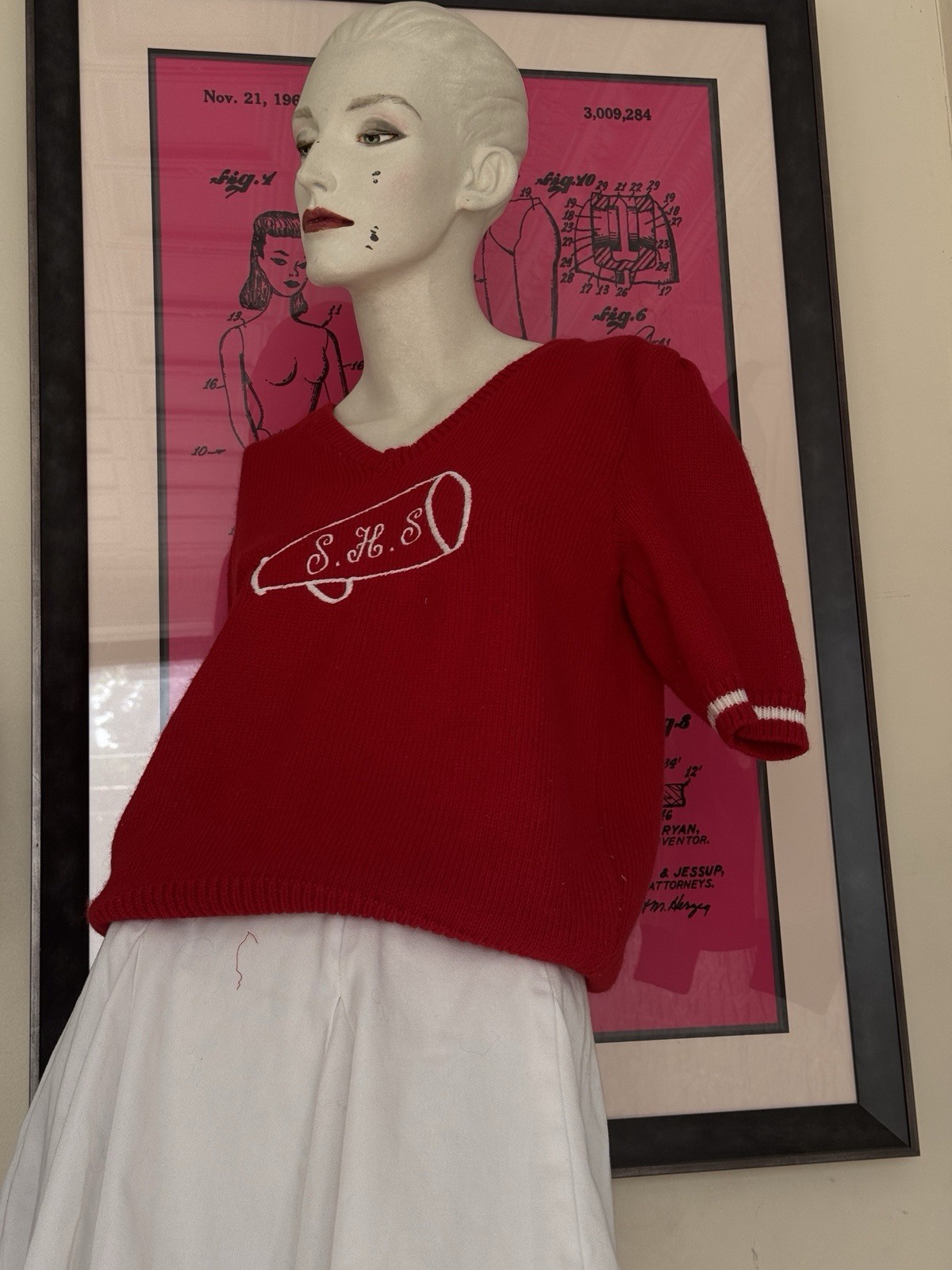 Vintage Cheerleading Sweater-1980s-Varsity-Red-Cheer-Team-coquette-Small/Medium