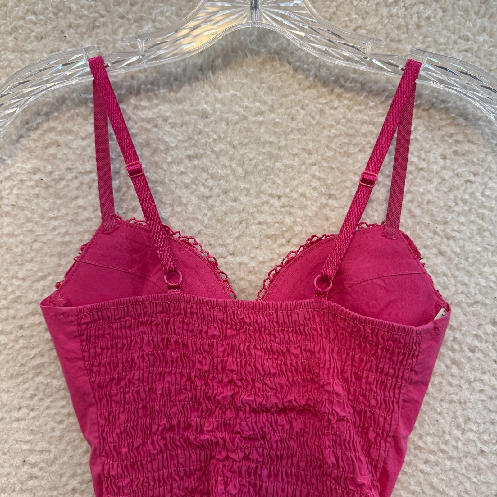 Y2K Vintage Corset Bustier Top XS Small Pink Rhinestone Embroidered Padded
