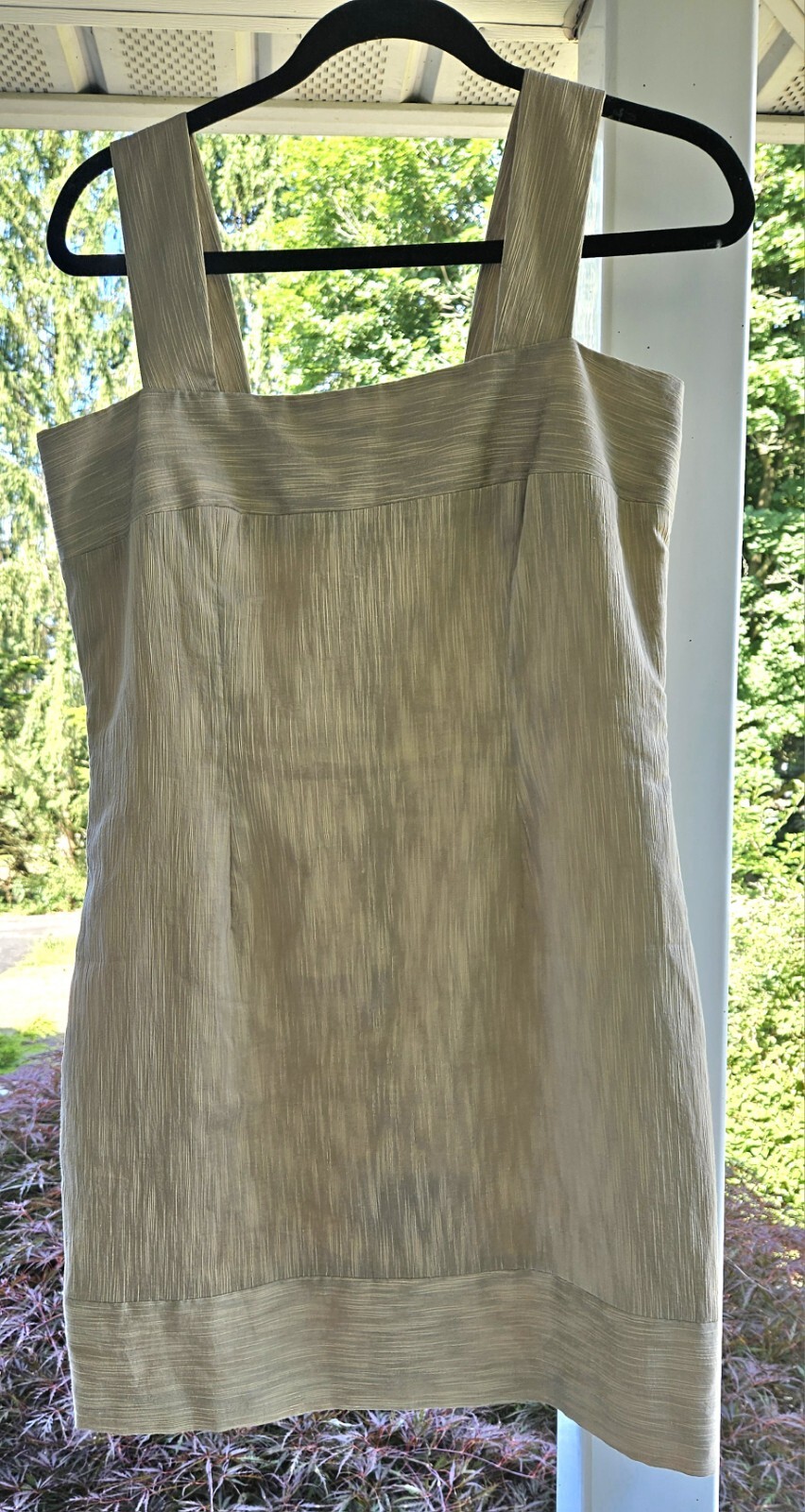 Anthropologie Golden Tan Sheath Dress Texture Square Neckline Chic Isabella Bird