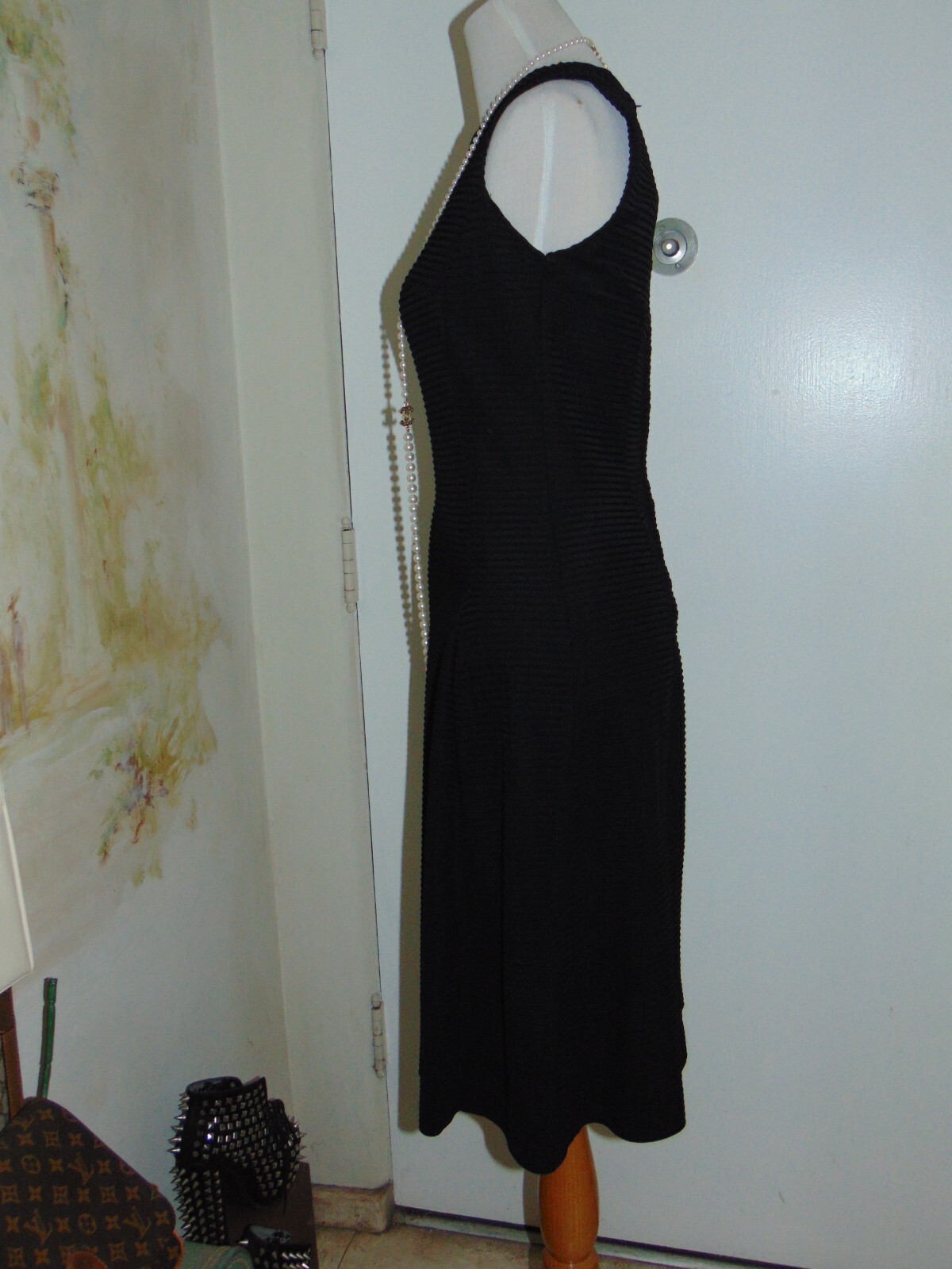 Vintage 1950s Lora Lenox Dress Black 1960s Cocktail Wiggle Ribbed Textured M/L