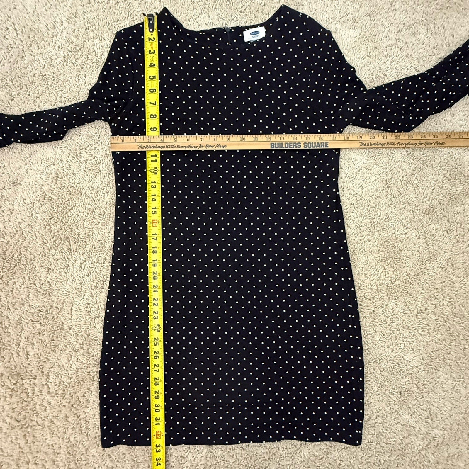 OLD NAVY Polka Dot Dress Medium Womens Black White Mini Preppy Stretch Knit