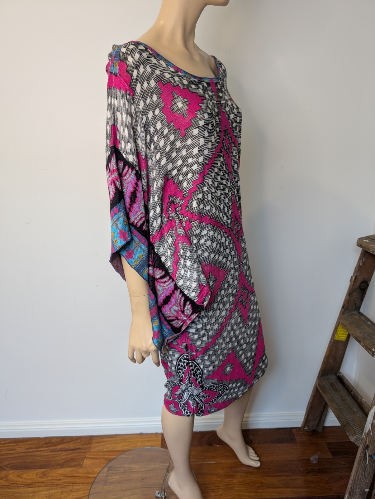 ​VINTAGE Custo Barcelona Graphic Dress M Cyber Geometric Pink Mini Minor Flaw
