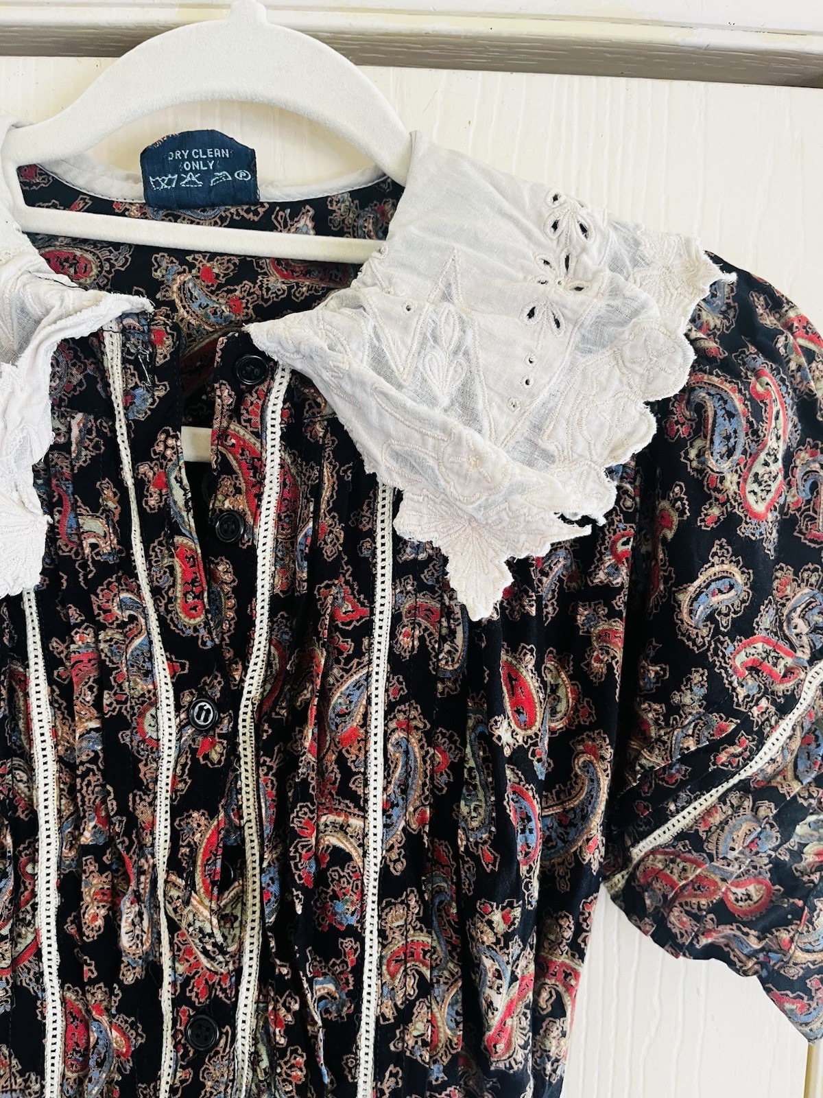 VTG 70s PHOOL Cottagecore Embroiderd Lace Prairie Farmers Daughter Dress S
