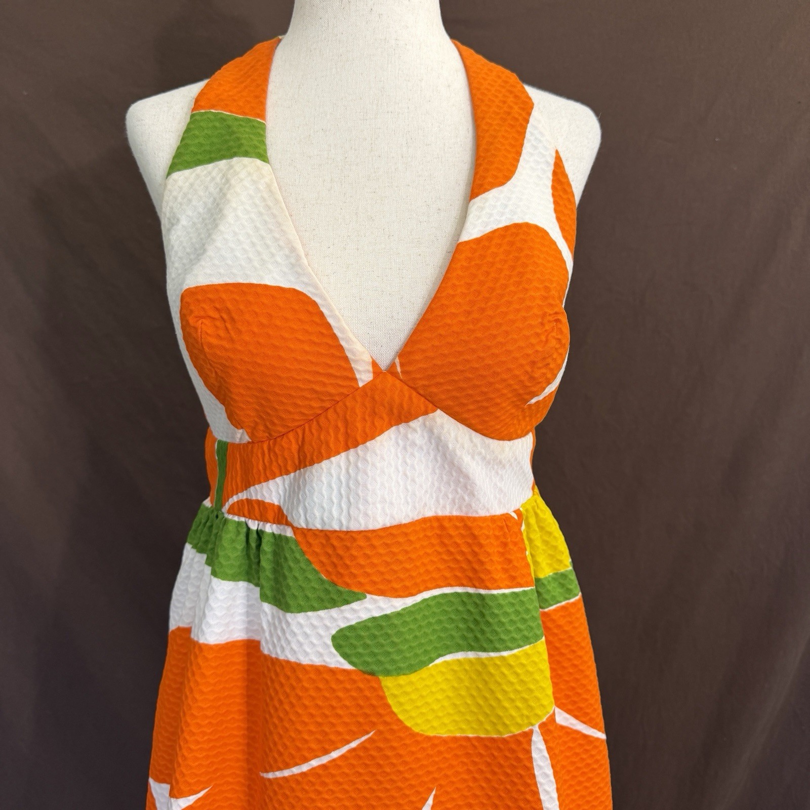 1960’s RARE BOLD Retro Mod Floral FLORENCE LUSTIG Sun Dress XS Open Back
