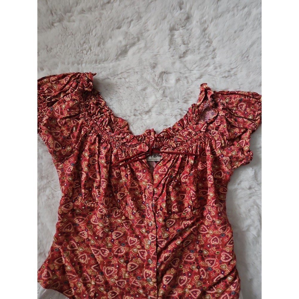 Vtg 90s Desert Diva by Sherry Holt Red Paisley Peasant Top L Western Cottagecore