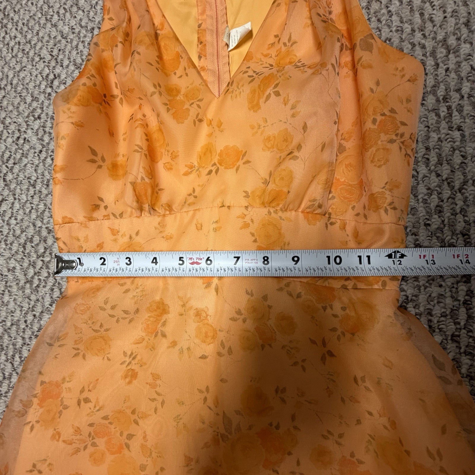 VTG 70s Maxi Dress S Floral Convertible Ruffle Cascade Bustle Train ILGWU USA