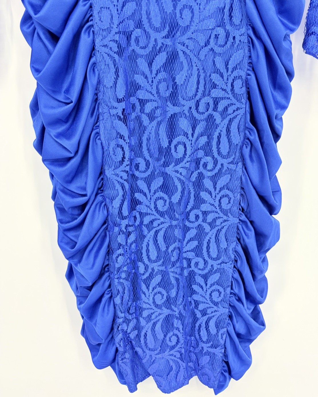 Vintage Mayvens of California Bodycon Lace Ruched Dress Size 13 Puff Sleeves