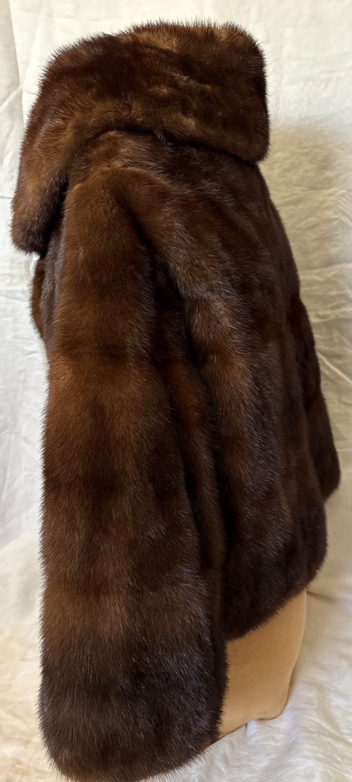 VINTAGE Brown Mink 50’s SHRUG JACKET LADIES SMALL-Shawl Collar-Bracelet Sleeves