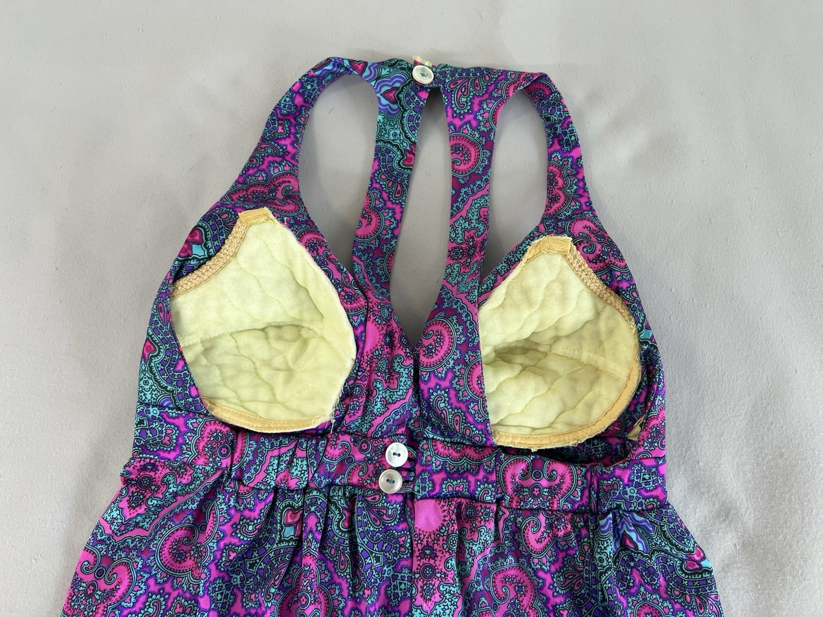 Vintage 1970s HIGH TIDE CALIFORNIA Maxi Paisley Beach POOL party Sun Dress XS/S