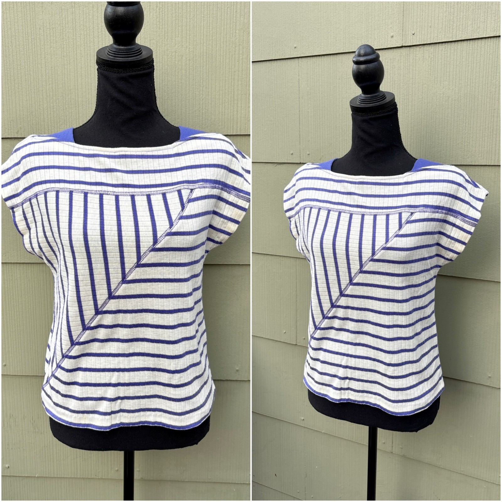 vtg 60s 70s Mod Nautical Geometric Striped Dolman Sleeve Bateau Cotton Knit Top