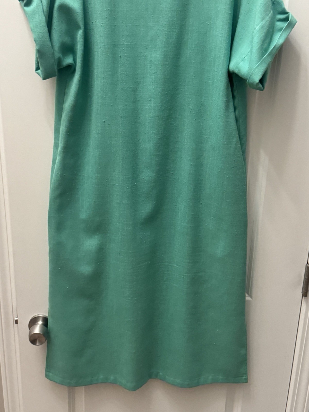 Vintage Green Cotton Slub Shirt Dress Button Front Safari Utility Medium