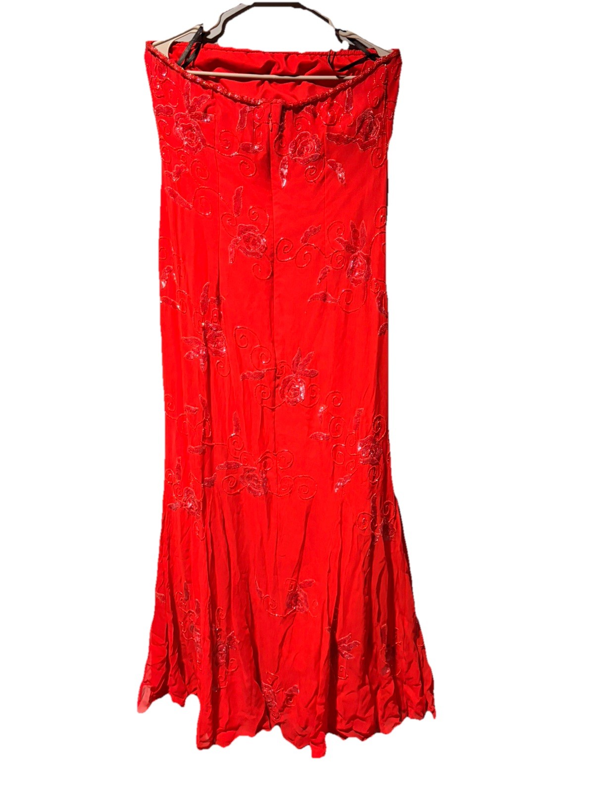 Vintage Sean Collection XL Red Beaded Silk Gown Stunning Strapless