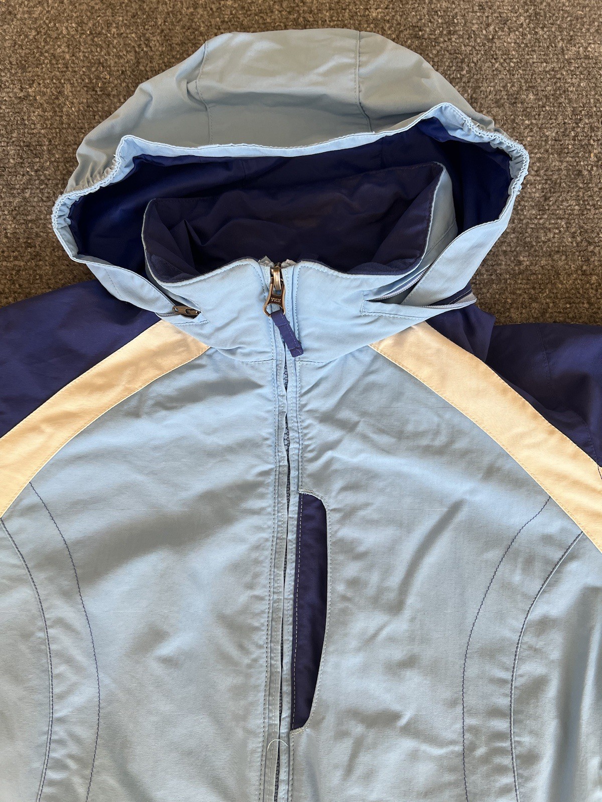 L.L. Bean VTG Womens Jacket Windbreaker 2-Tone Blue Packable Hood Nylon Large