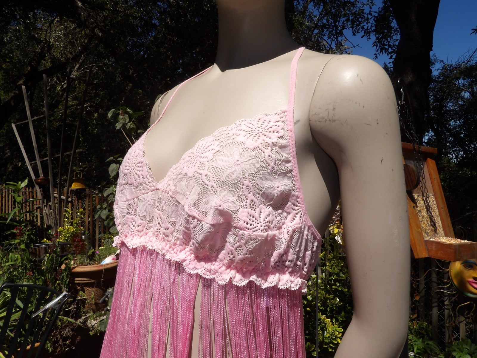 VTG SHIRLEY OF HOLLYWOOD PINK FRINGE & LACE BABY DOLL NIGHTY M