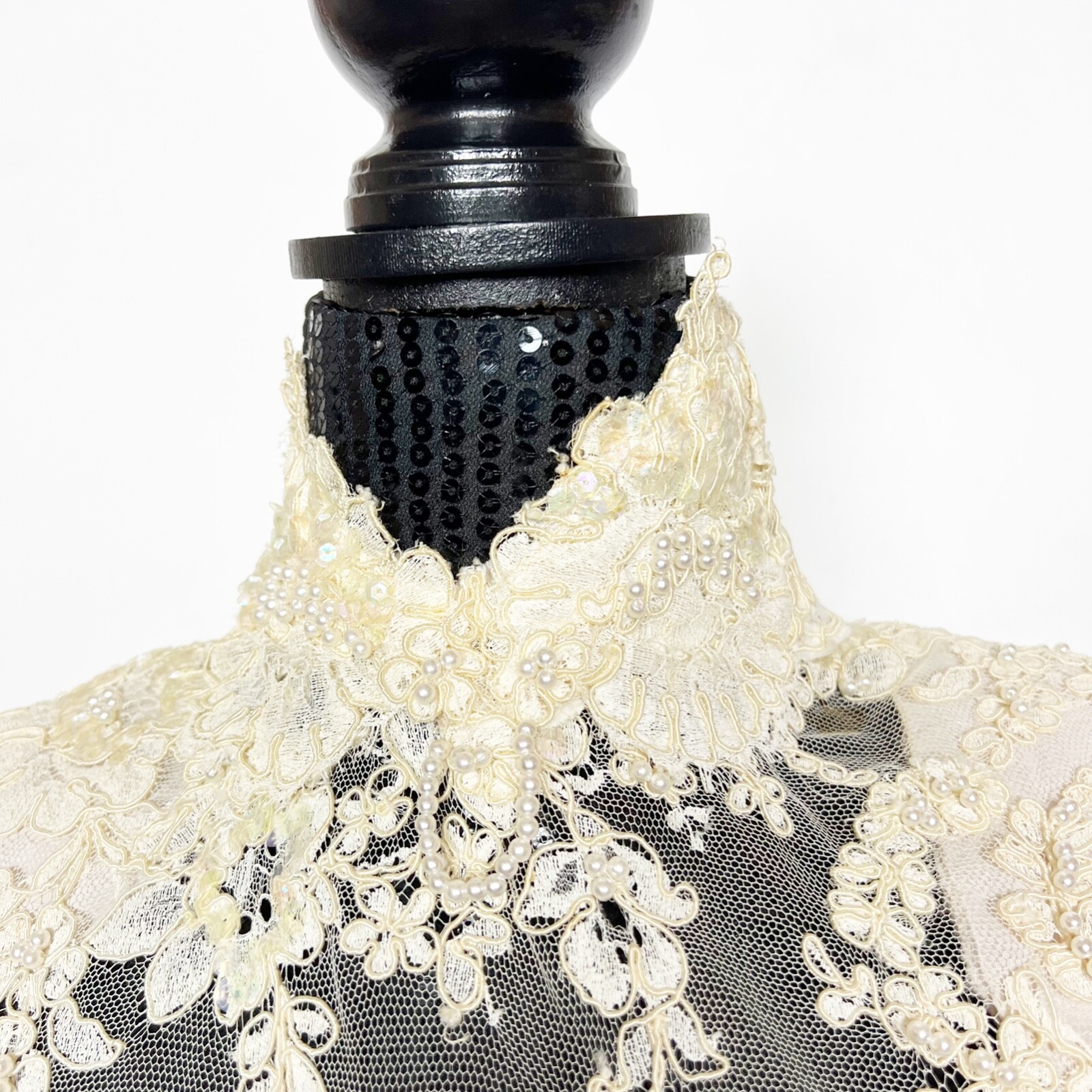 Pamela Caldwell Women Top Silk Lace Pearl Size XS S Ivory Hand made Vintage RARE