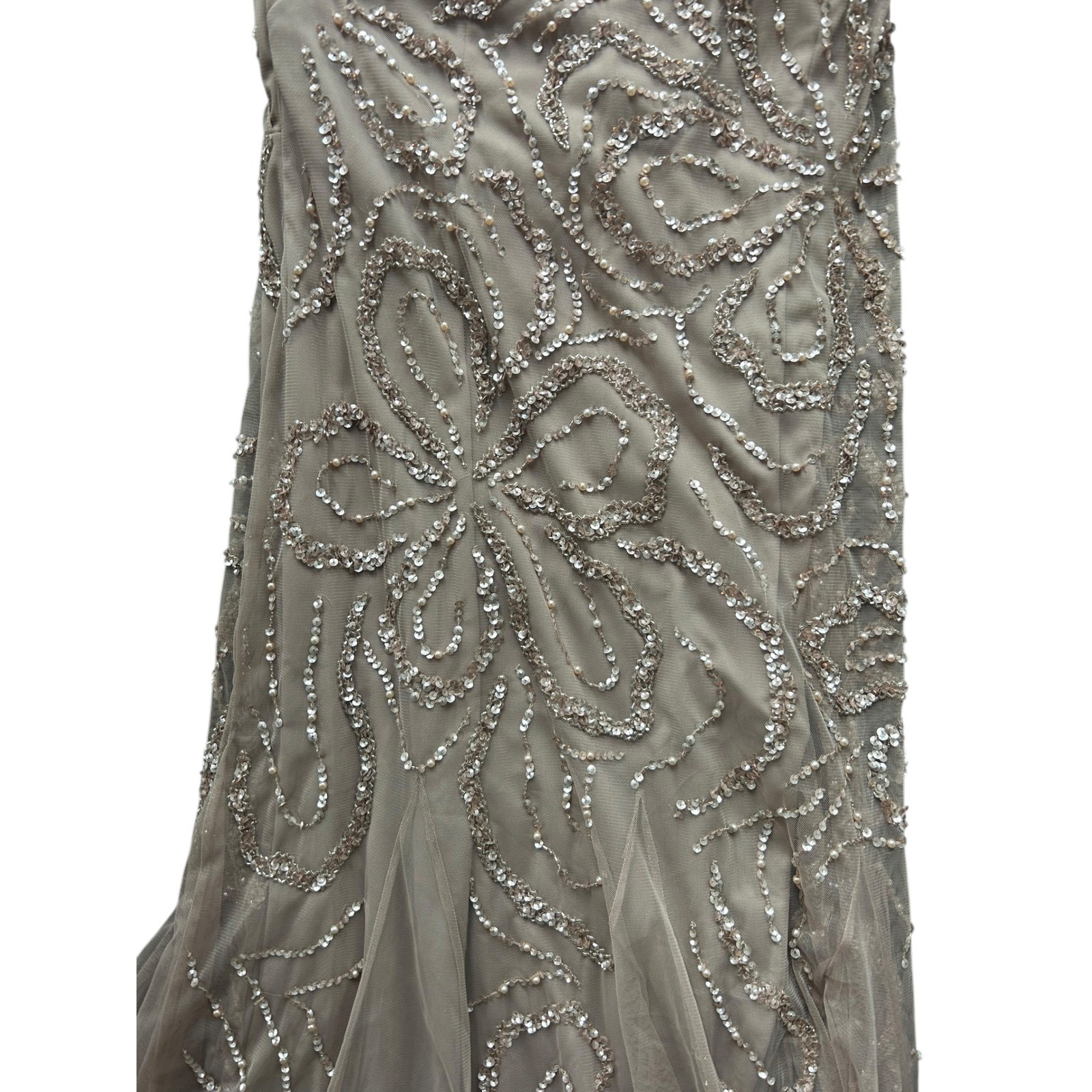 Adrianna Papell Platinum Style No. 40284 Embellished Halter Neck Gown Taupe 12