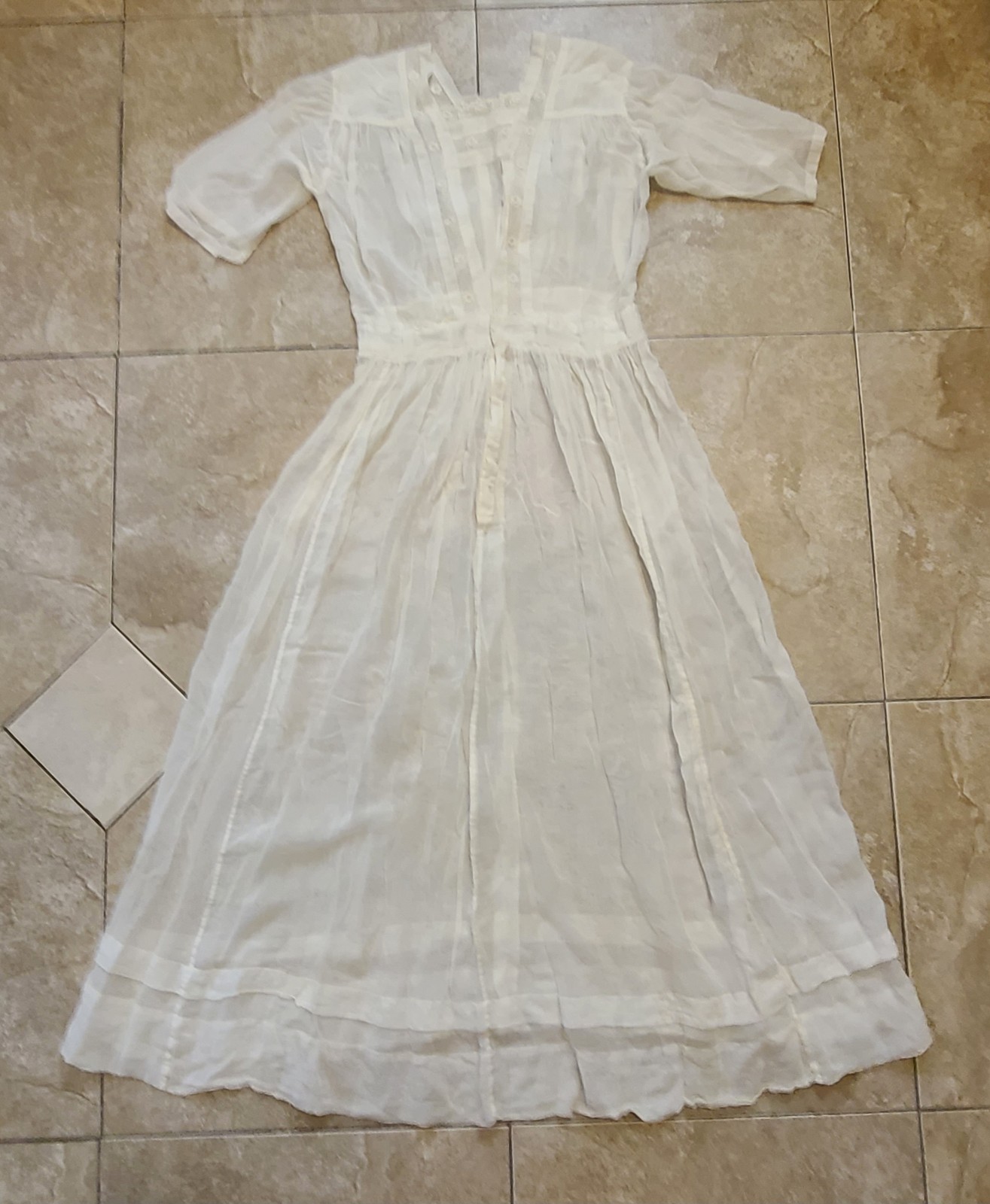 Antique Victorian Sheer Nightgown Macrame Lace Long Dressing Gown XS Wedding