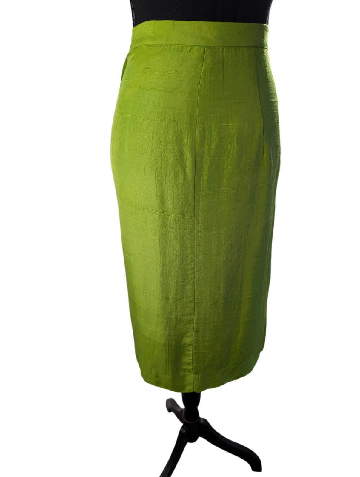Vintage 60s 70s Chartreuse Green Silk Dupioni Pencil Skirt Mod Cocktail S 4 Or 6