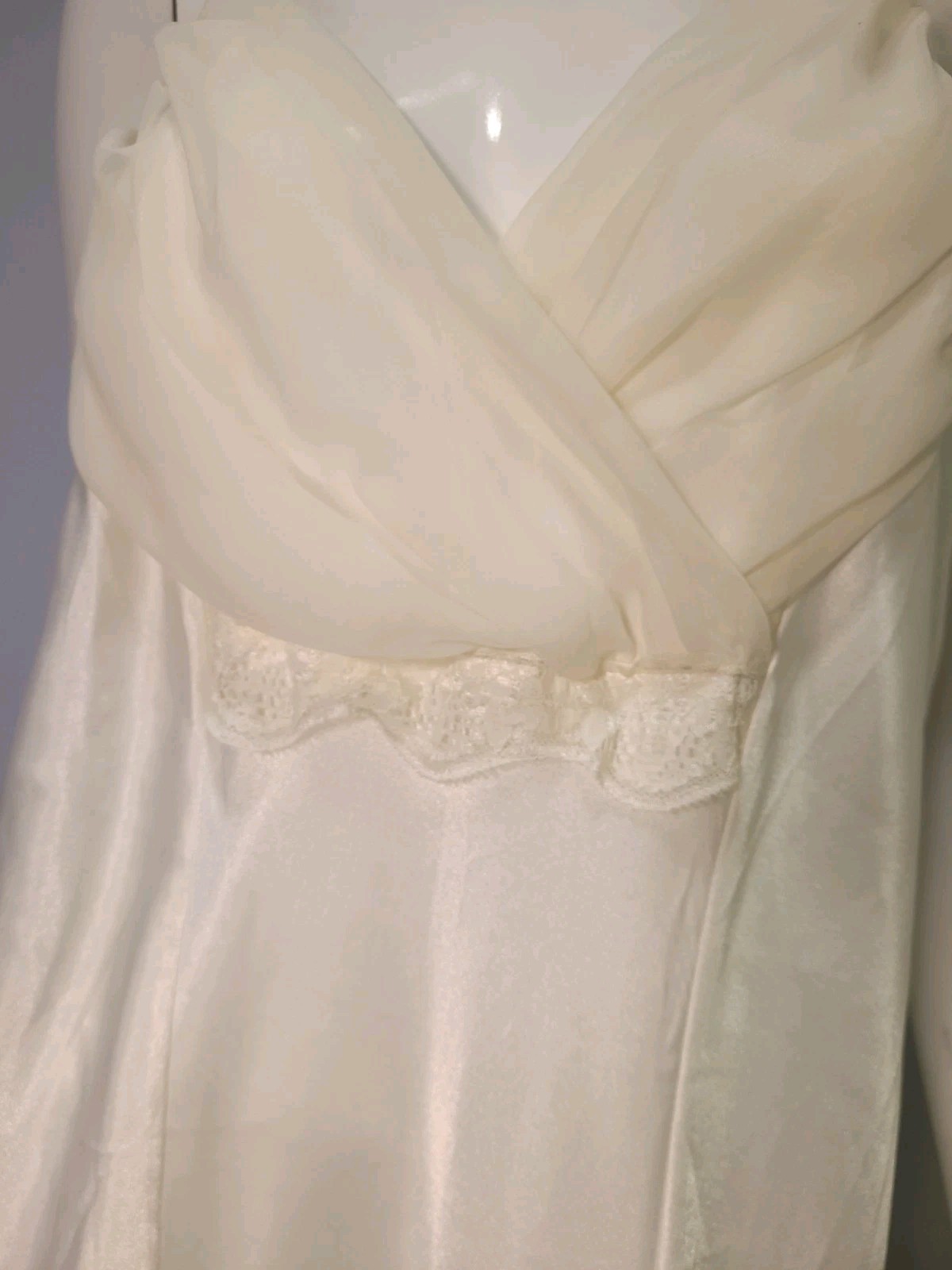 VTG Ivory Heavy Satin Slip Dress 18/20 Gown Mesh Lace Slits Old Hollywood Glam