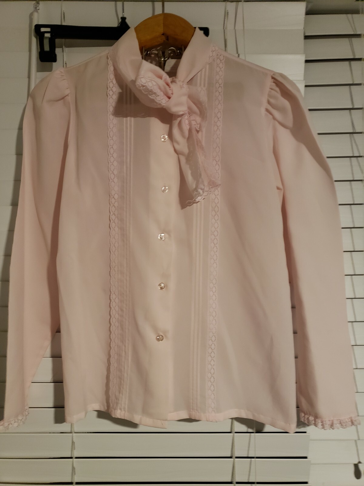 Vintage 80s Lucky Winner Modest Secretary Blouse Size M Geek Chic Pink