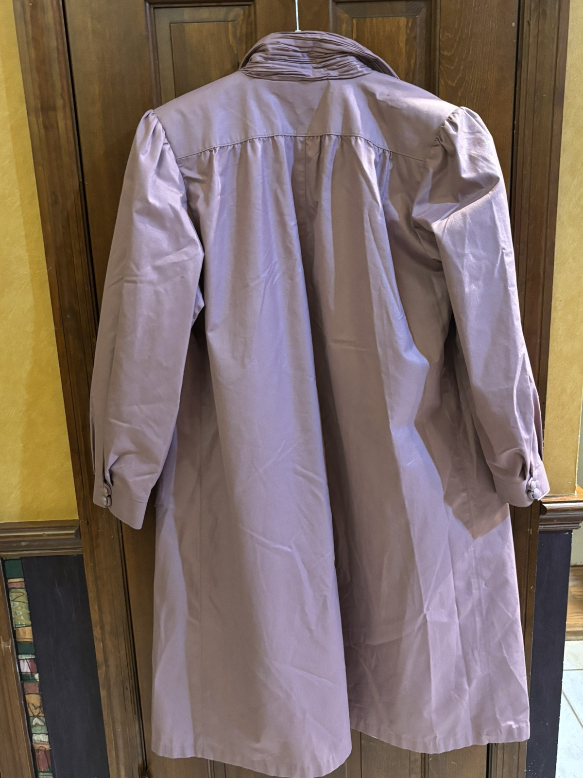 Vintage 70s 80s London Fog Trench Coat Ruched Collar Dusty Rose Lilac 12 Petite