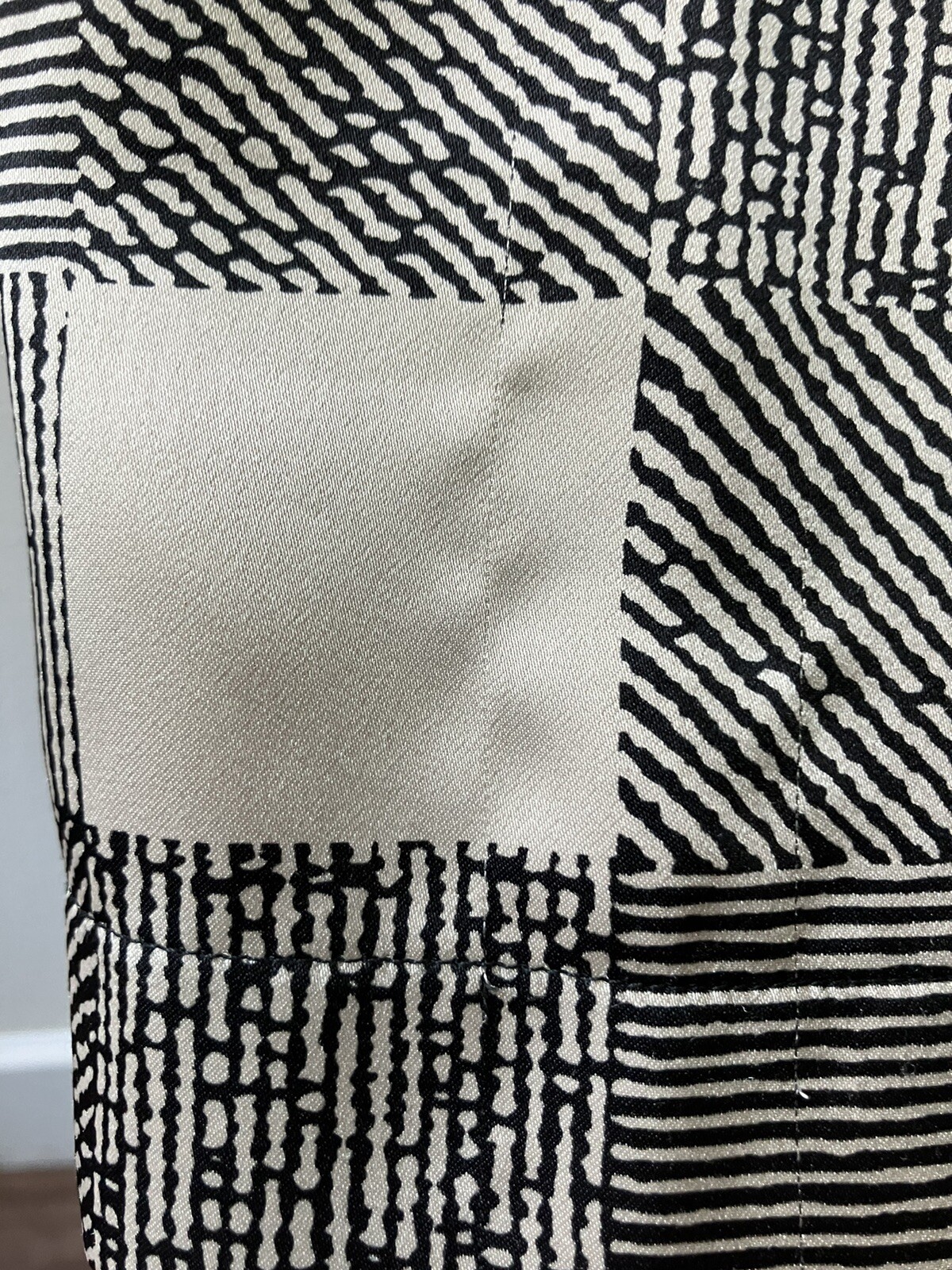 Vintage 80s Kasper Black & White Geometric Print Shift Dress Button Detail Large