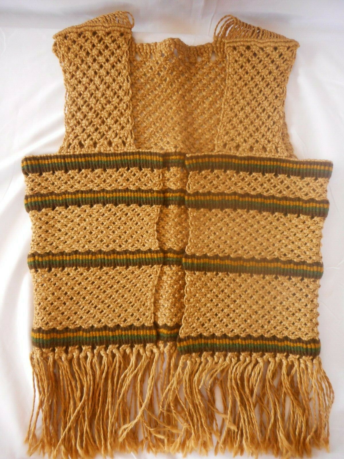 Vintage 1970’s Macrame Vest Hippy Sexy Boho Rock N Roll XS 30″ chst if closed