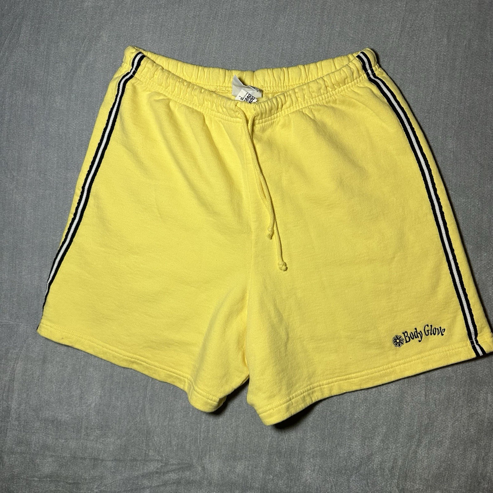 Vintage 90s Women’s Yellow Body Glove Flower Shorts W/ Black White Stripe Size L