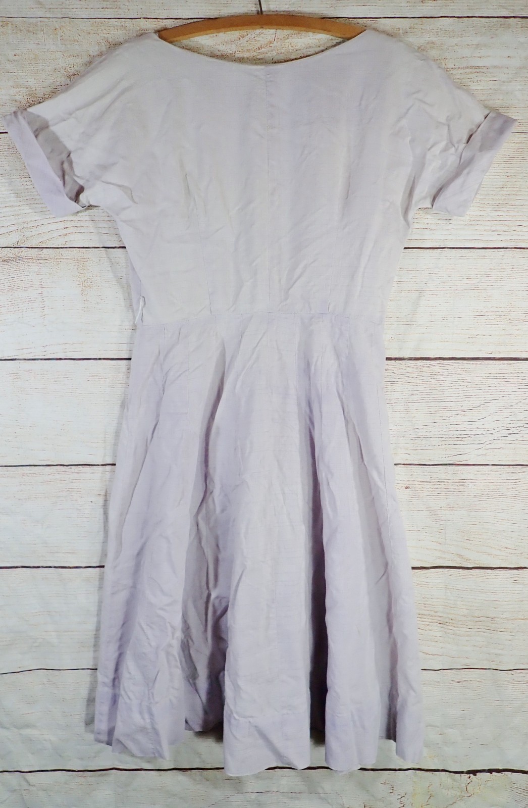 Vintage 80s Lavender Linen Blend Shirt Dress (S) Dolman Sleeve V-Neck Flare Midi