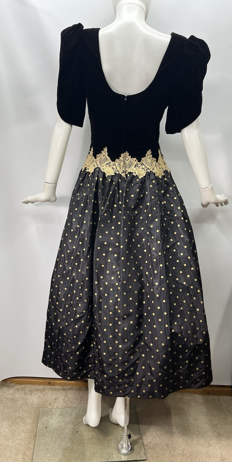 Vtg Scott McClintock Gunne Sax Black Gold Velvet Tafetta Gown Dress Crinoline M