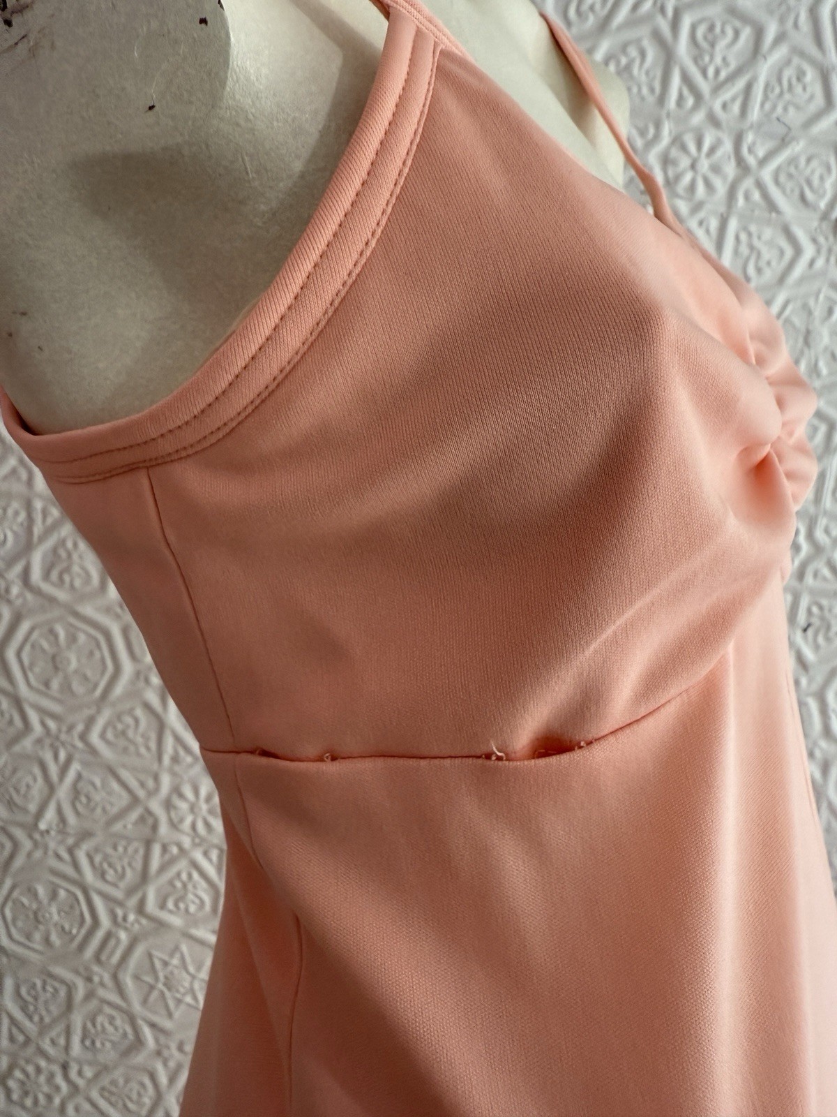 vintage 1970s peach gown-Prom-Party-Bridal-S/M orange maxi dress Femme pink