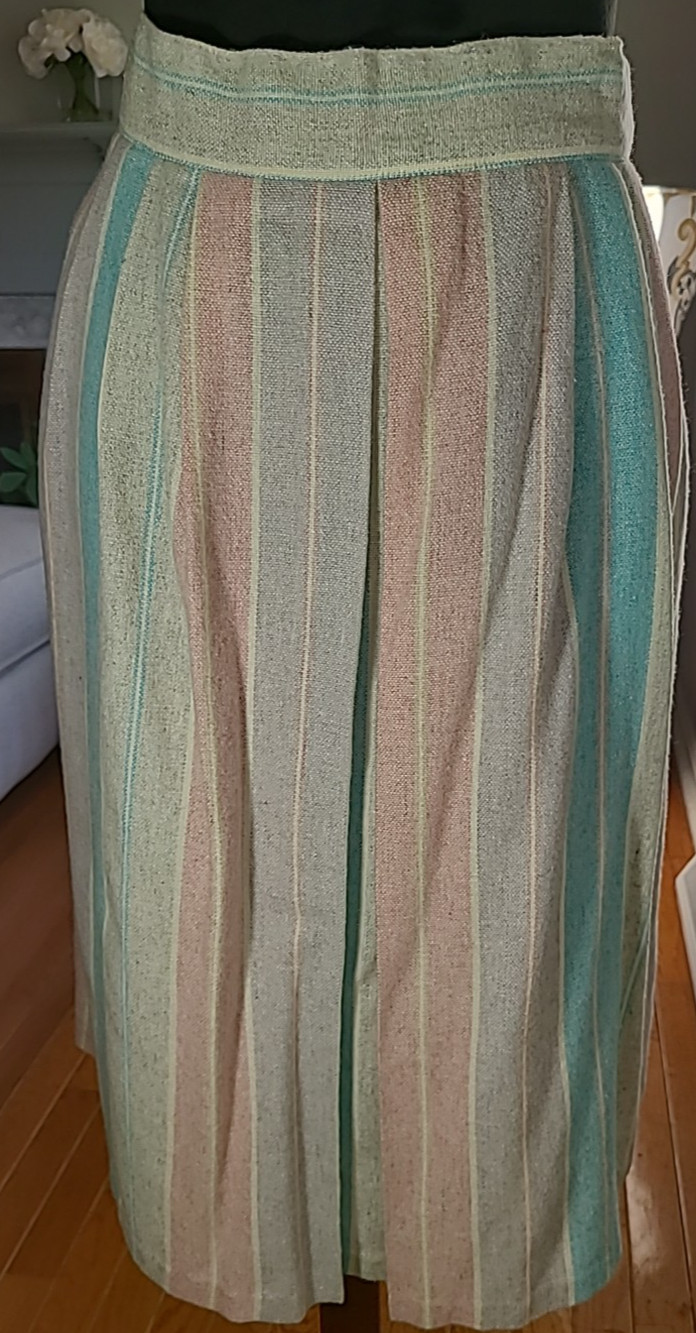 Vintage 70s Pastel Pleated Pink Plaid A-Line Midi Skirt SizeMed Wool Blend