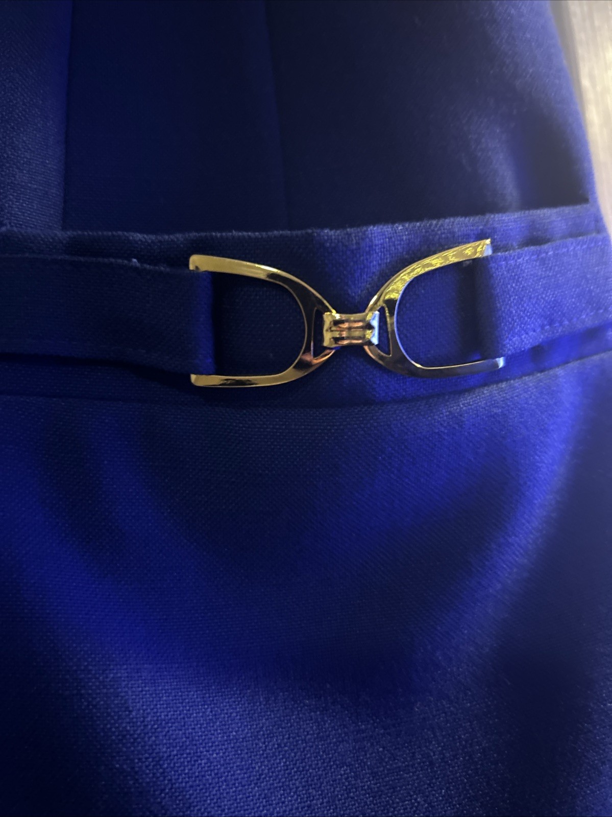 Vtg Kasper for ASL Royal Blue Dress 80s 90s Gold Button Horsebit Office Career