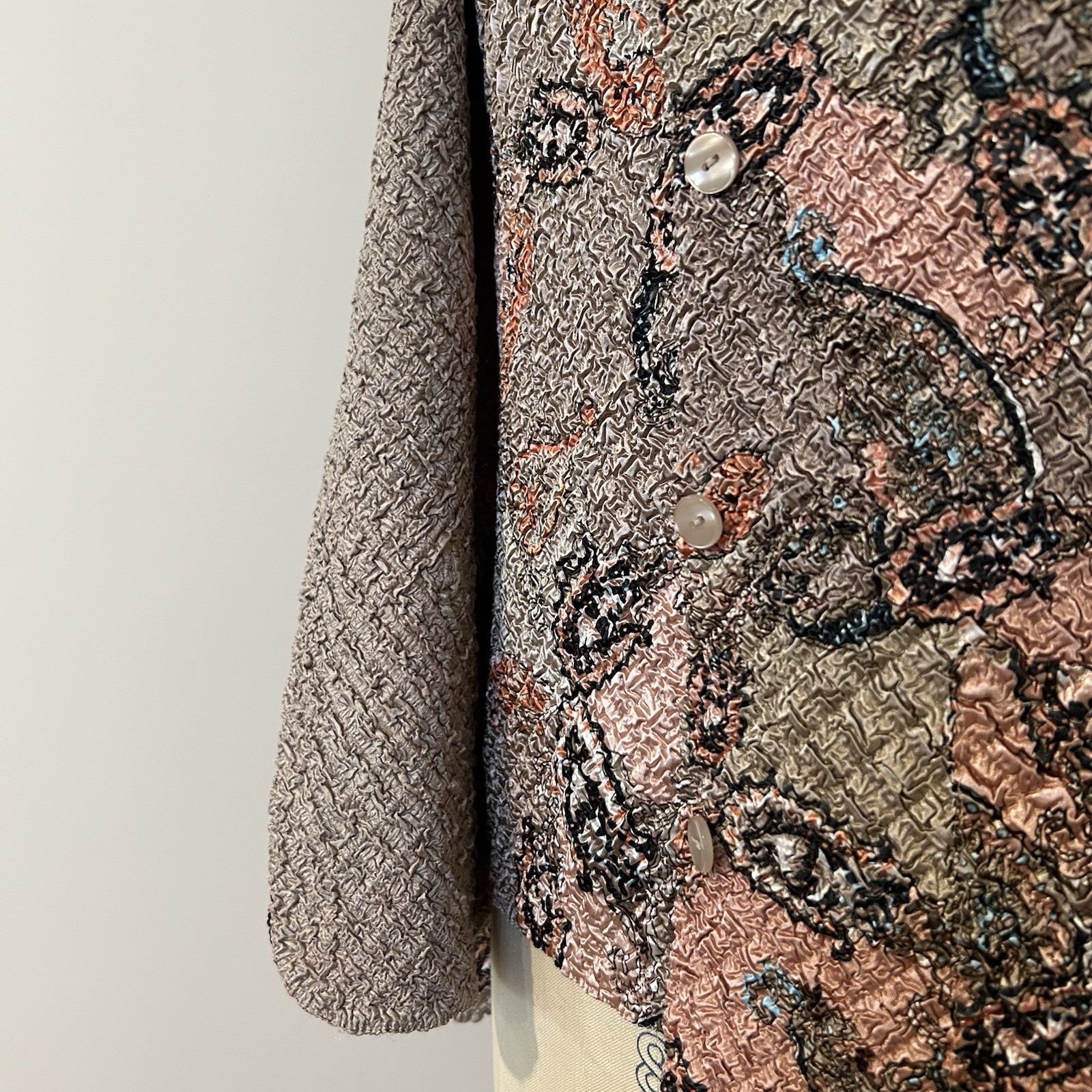 VTG 90s Reversible Paisley Jacket Tank Set Taupe Pink Crinkle Texture Sz M